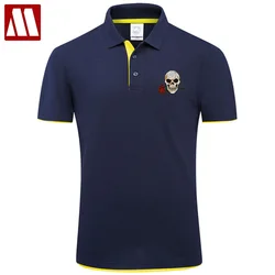 New Arrival Fashion Rose Skulls Embroidery Camisetas Contton Short Sleeve Polo Shirt Men's Summer Casual Polos Shirts 15 Colors