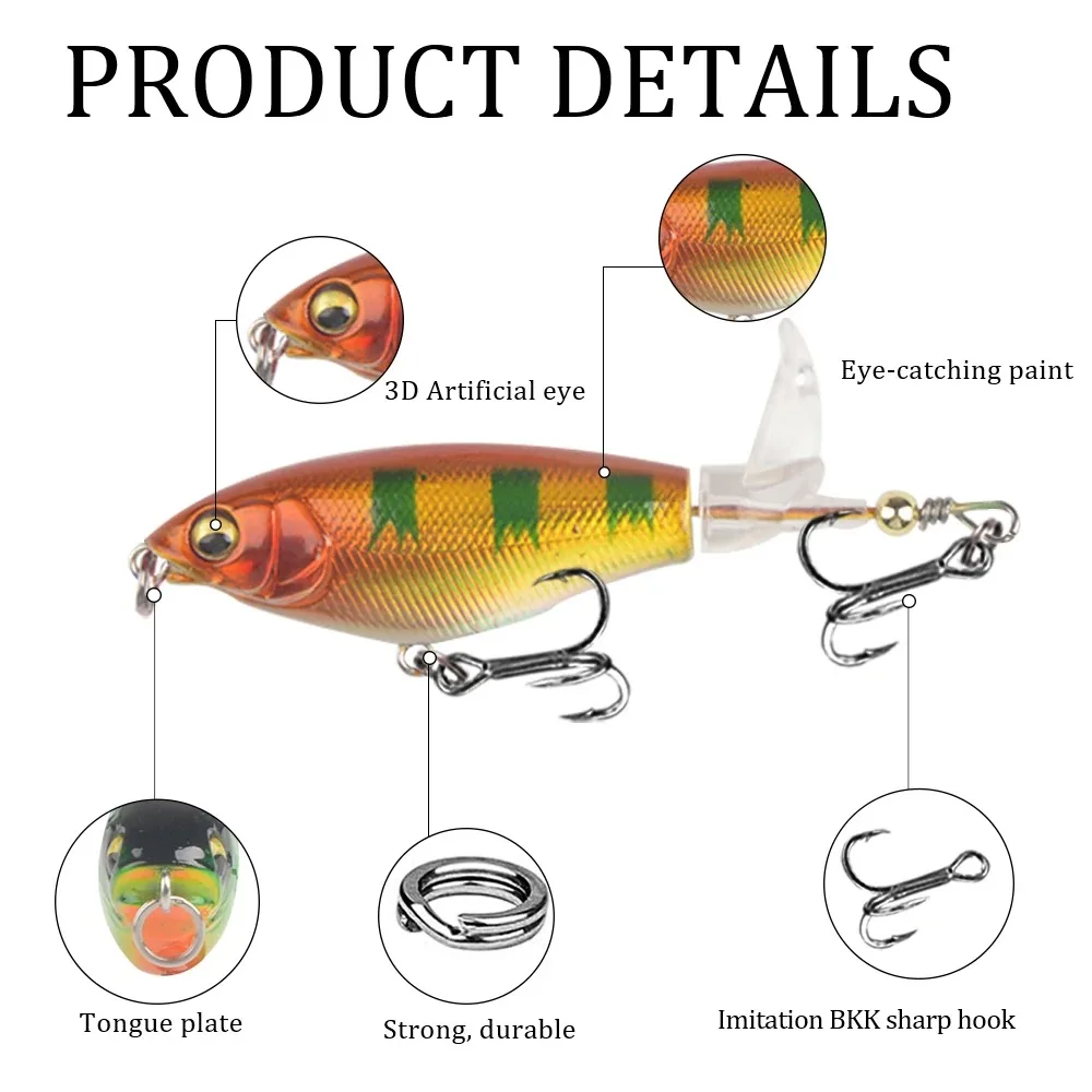 

1PC 6g Floating Popper Artificial Wobbles Hard Spin Bait Bass Zander Soft Rotating Tail Pesca Topwater Fishing Lures