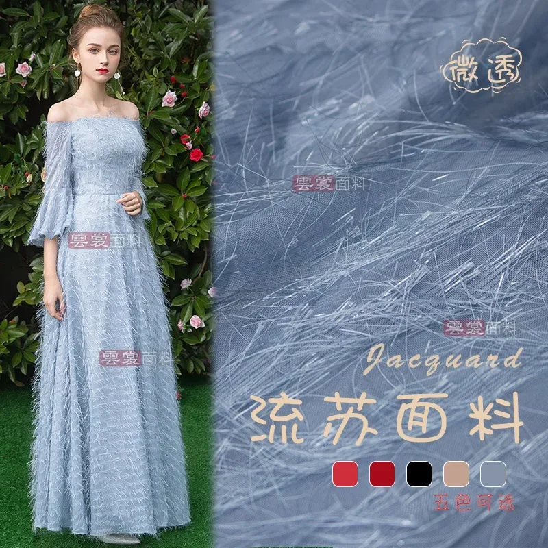 

Шифоновая жаккардовая ткань из органзы, весна-лето, сетчатое платье с кисточками, модный европейский брендовый дизайн, оптовая продажа, ткань на метр