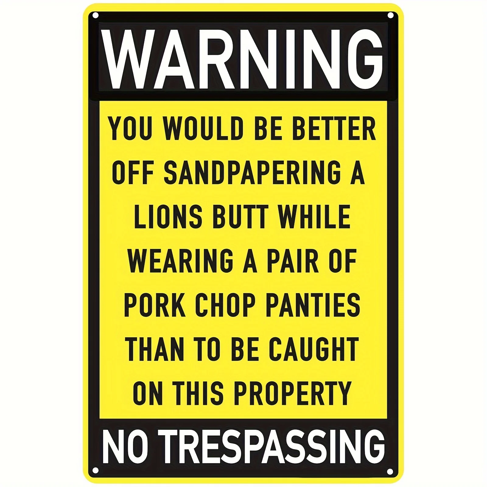 2D Metal Sign 7.87x11.81 Inch Retro Yellow Black Humor Wall Decor Lion Butt Pork Chop Pants Warning for Home Garage Bar Patio Ha