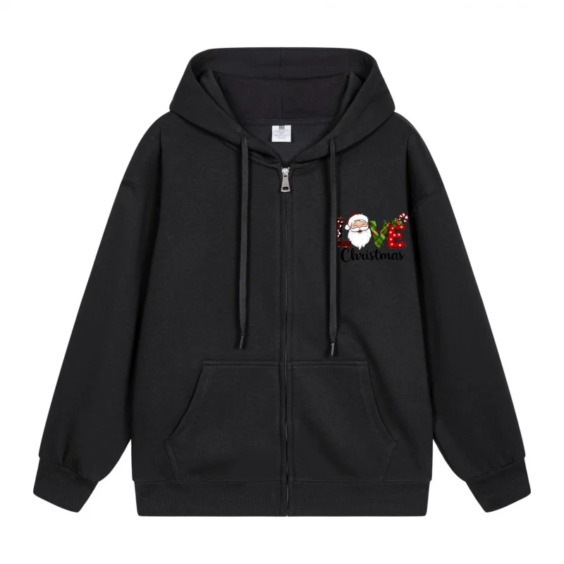 

Men's Zip-Up Hoodie Black Hoodie Santa Claus Holding A Heart With Love Christmas Design Christmas in 2025 Festive Print