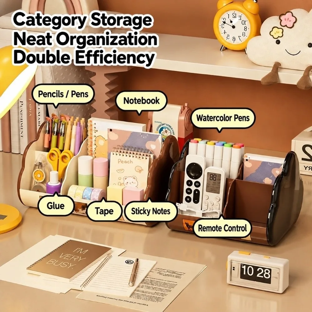 Versatile Plastic Desktop Storage Box Cloud Shape Multi-Compartment Pen Holder Desk Organizer School Office Home