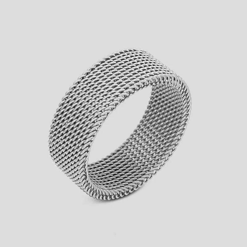 Punk Gothic Mesh Finger Knuckle Ring Vintage Woven Chain Stainless Steel Rings for Men Women Minimalist Jewelry Friends Gift