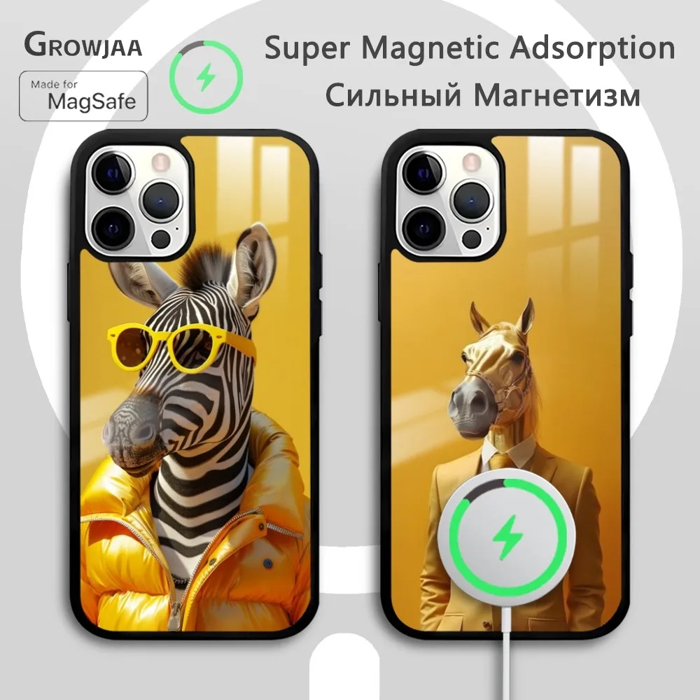 Fashion Leopard Zebra Giraffe Phone Case For IPhone 16 15 14 13 12 11 Pro Max Plus Mini Magsafe Mirror Wireless Magnetic Funda