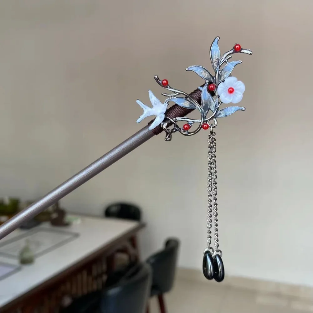 Wood Handmade Flower Hairpins For Women Girls Hair Stick Ancient Style Hair Pins Pan Hair Headdress Flower Hair Accessories