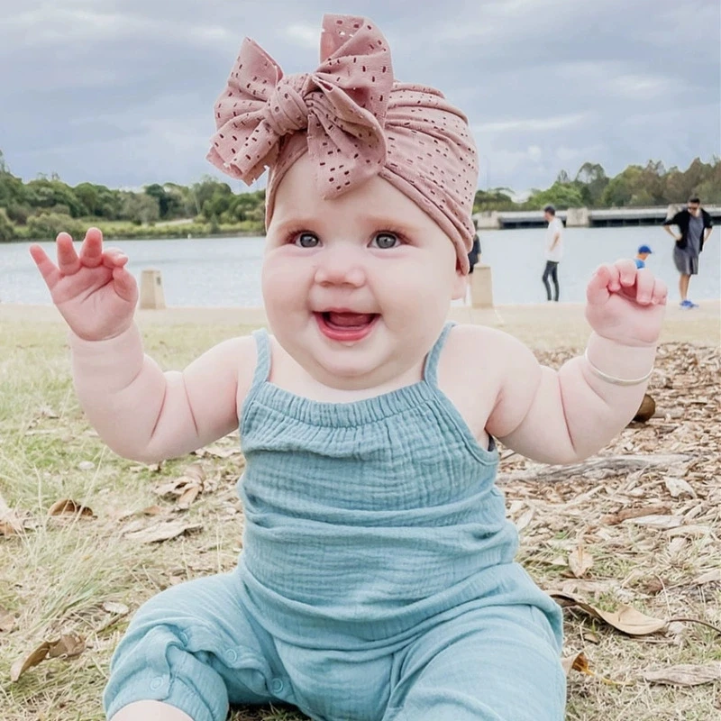 

Baby Girls Hats for Newborn Baby Lace Bonnet Hollow Out Turban bow Hat Soft Elastic Kids Flower Beanie Spring Summer Breathable
