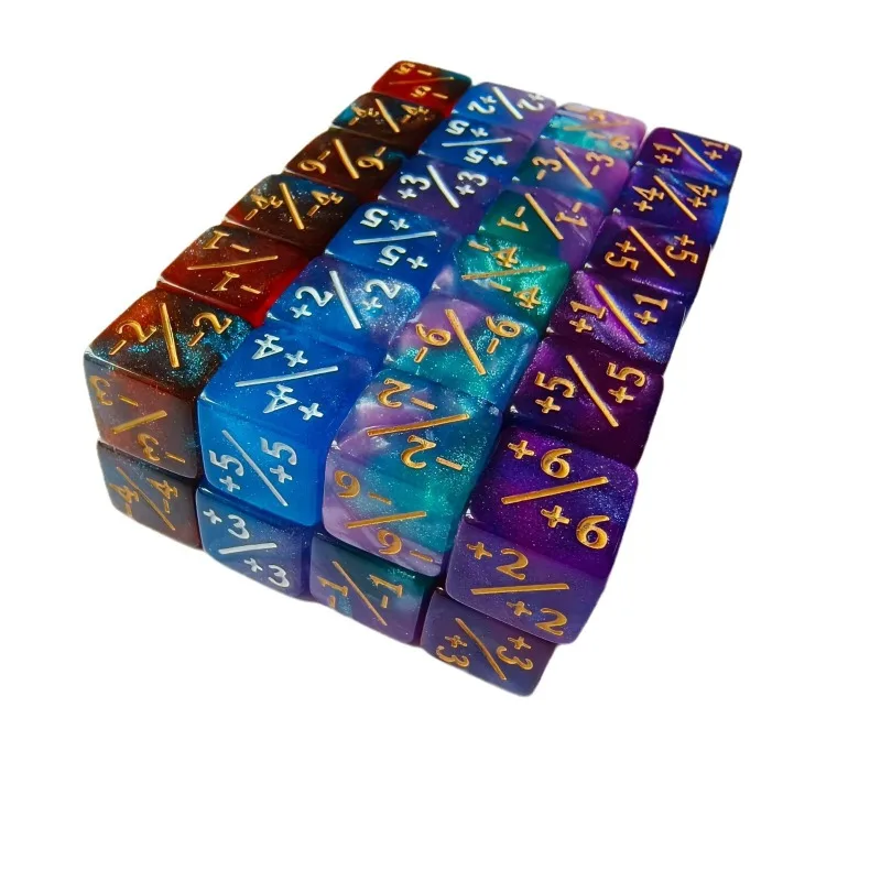 

10Pcs/set 16mm Dual Color Starry Sky Plus and Minus Symbols Dice Game Props