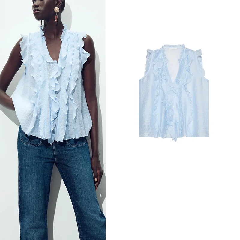 

Новый летний женский круглый многослойный топ с драпировкой и v-образным вырезом, свободный крой из полиэфирного волокна, повседневный стиль