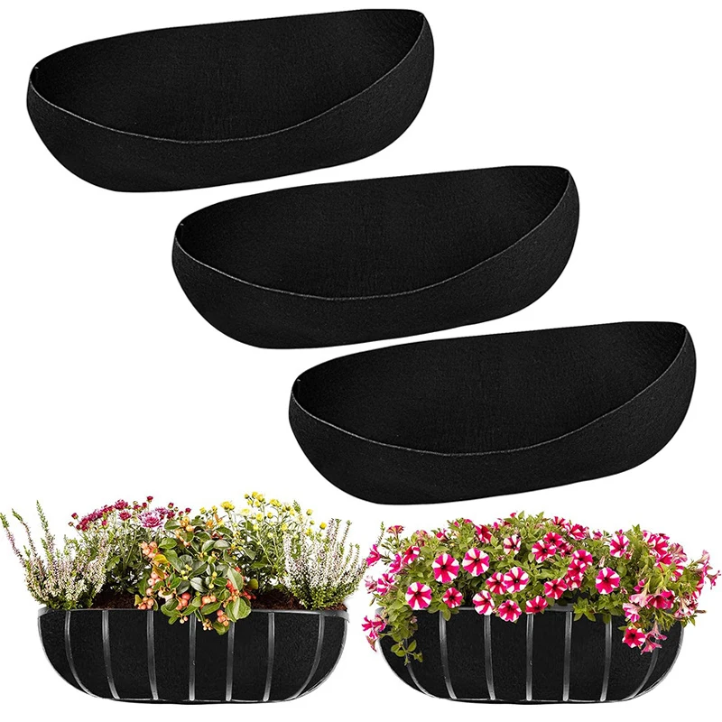 

3PCS Planter Basket Liners Fabric Planter Liner Replacement Black Flower Basket Liner Hanging Plant Liner Planters Garden Fence