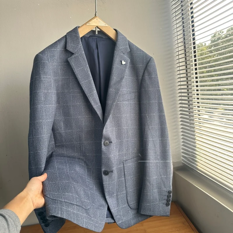 

Business Casual Men's Single-breasted Suit Autumn Spring Thin Grid Texture Simple Style Tagless Men's Casual Suit Jacket