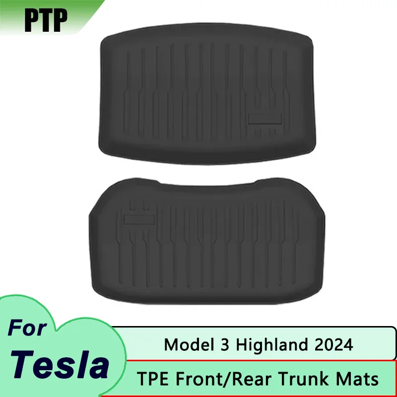 

Trunk Mats for Tesla Model 3 Highland 2024 Rear Trunk Lower Pad TPE Front Storage Cargo Liners Rubber Frunk Waterproof Dirtproof