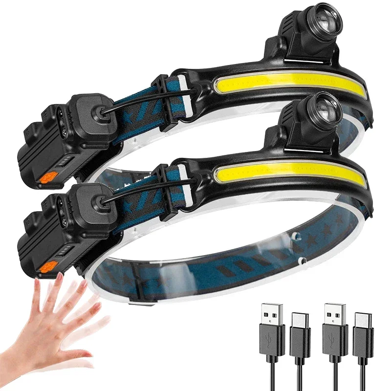 KDULIT XPG+COB Bewegungsmelder LED-Stirnlampe 6-Modus-Kopf-Taschenlampe 2000 mAh Eingebauter Akku Wiederaufladbare Angeln Camping Laterne Taschenlampe 6
