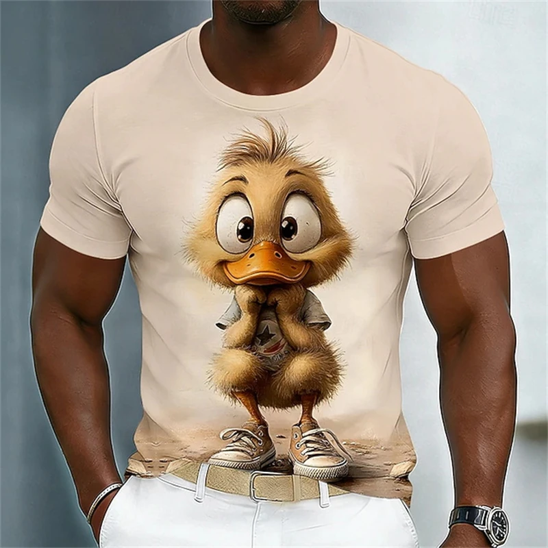 Funny Cartoon Animal Print Men's T-Shirt 3D Printed Cute Duckling 3D Graphic Casual Crew Neck Short Sleeve Tee Unisex Tshirt