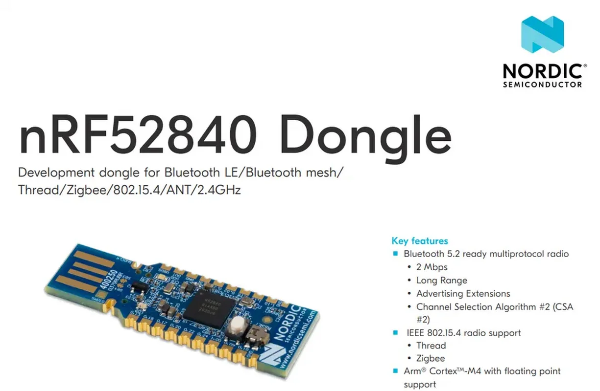 nRF52840-Dongle Designed for nRF Connect for Desktop Bluetooth 5.3 Bluetooth mesh Thread Zigbee 802.15.4 ANT and 2.4 GHz