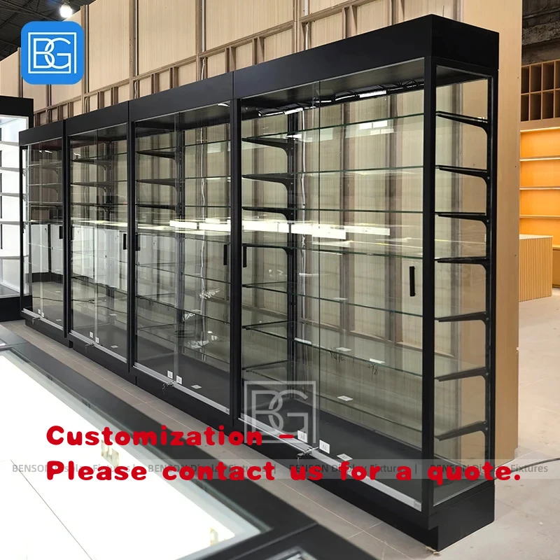 custom.Retail Glass Display Showcase Lockable Storage Cabinet Tempered Glass Adjustable Shelves Display Units