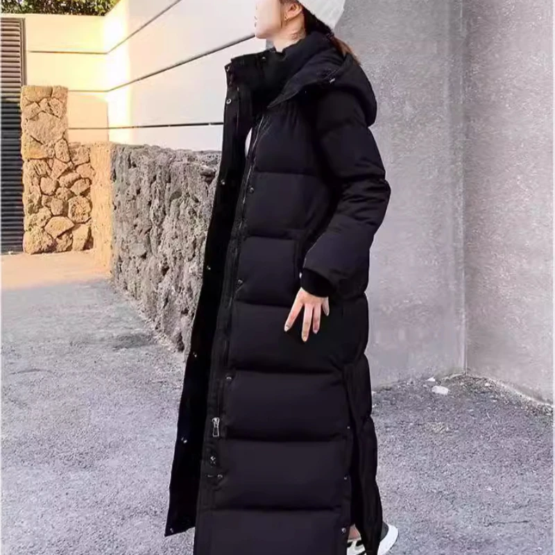 Women's Winter Down Jacket Long Puffer Coats Korean Simple Solid Fashion Outerwears Windproof Thick Warm Hooded Snow Down Coats