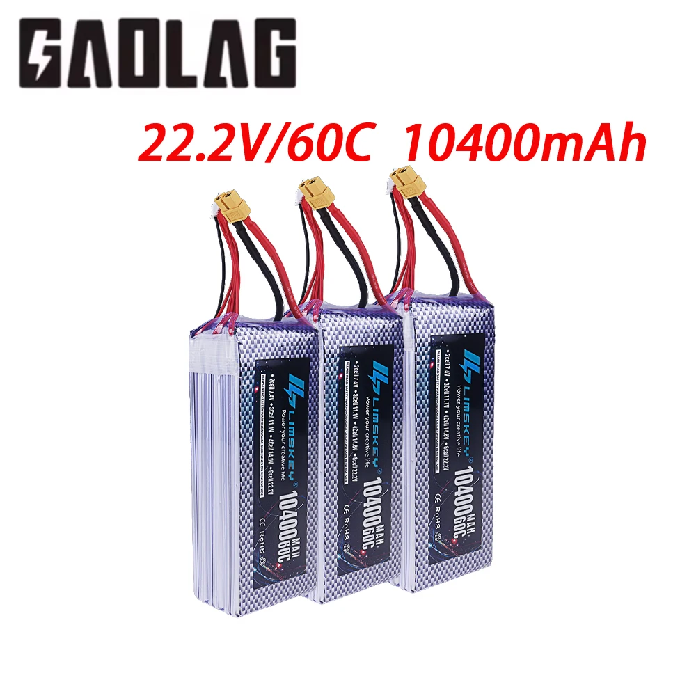 

22.2V 6S 60C 10400mAh LiPo Rechargeable Battery for RC Drone Quadcopter Multirotor Airplane Helicopter UAV
