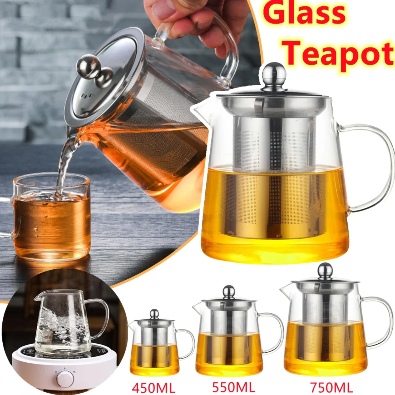 

Clear Heat Resistant Glass Teapot with Strainer - Elegant Tea Leaf Herbal Pot Jug Infuser for Coffee and Tea Brewing in the Kitc