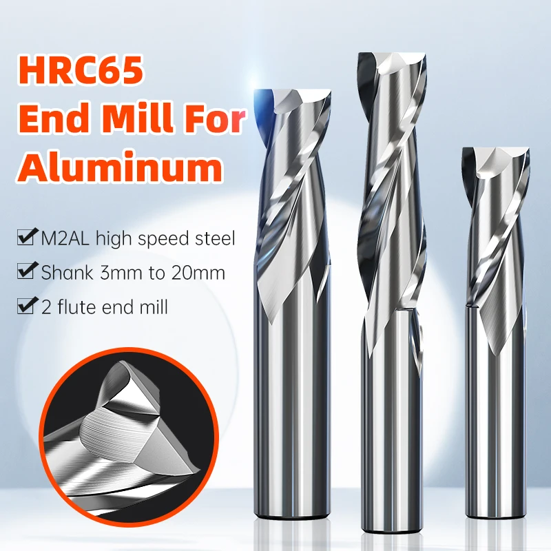 HUHAO HRC65 Milling Cutter for Aluminum M2 End Mill Carbide 2 Flute Milling Cutter Spiral Router Bit CNC End Mill 4 6 8 20mm