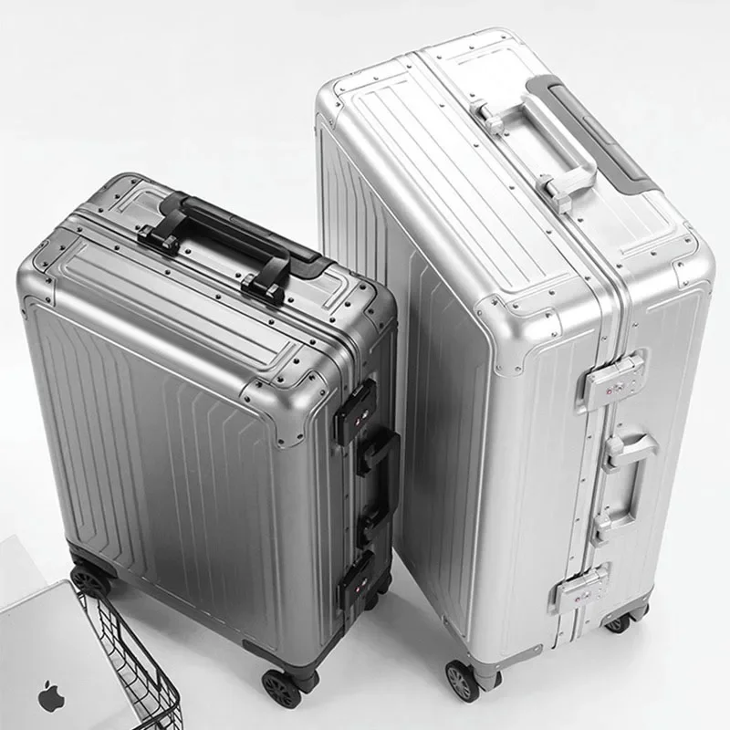 100% All Aluminum Suitcase Business Men Magnesium Alloy Trolley Case Travel Bags Cabin Rolling Luggage Female Carry-on Suitcases