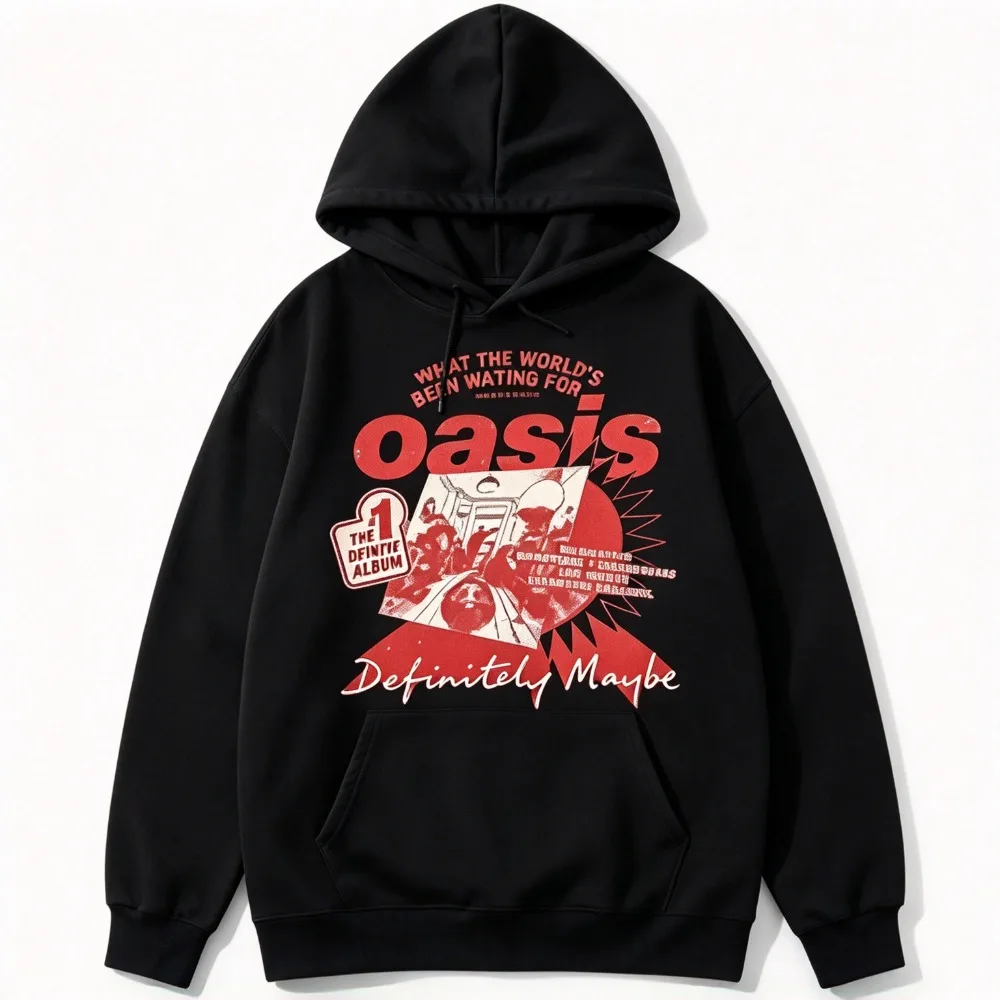 New Oasis Definitely Maybe Hoodie Rock Band Album Poster Graphic Print Retro Streetwear Sweatshirt Tops Y2k Ins