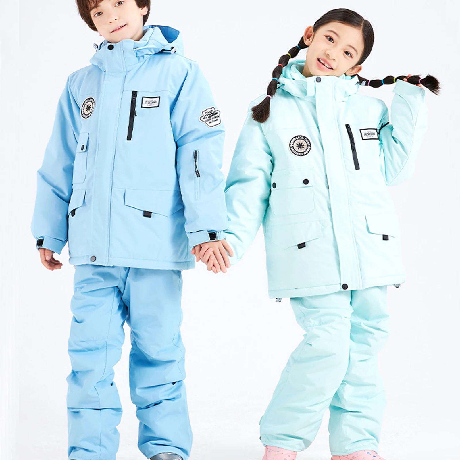 -30 Degree Kids Skiing Suit,Boys Snowsuits,Fleece Girls Snow Jacket Pants,2-Piece Winter Windproof Children's Snowboarding Wear
