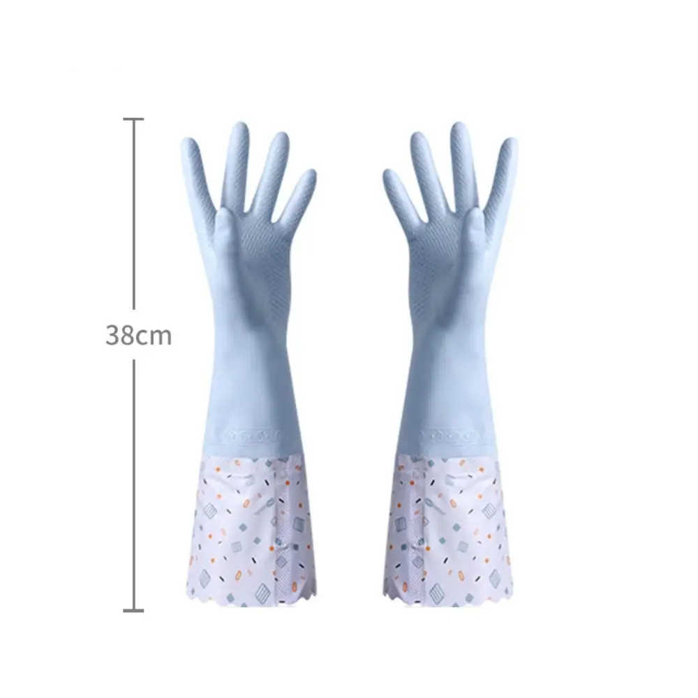 Latex Rubber Dish Washing Gloves Elastic Cuffs Velvet Winter Cleaning Gloves Long Sleeve Waterproof Housework Gloves