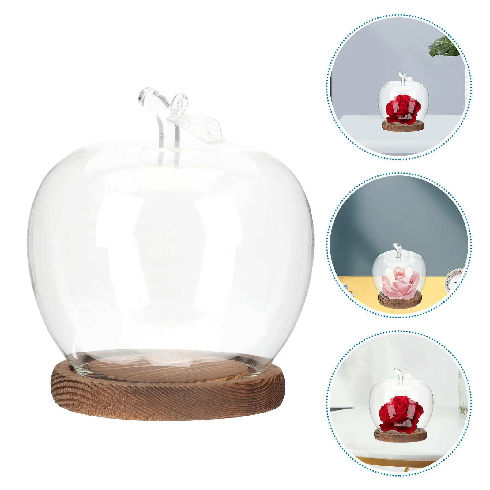 2Pcs Elegant Clear Glass Cloche Dome with Wood Base Protective Display Case for Landscapes Clay Art Candles Figurines