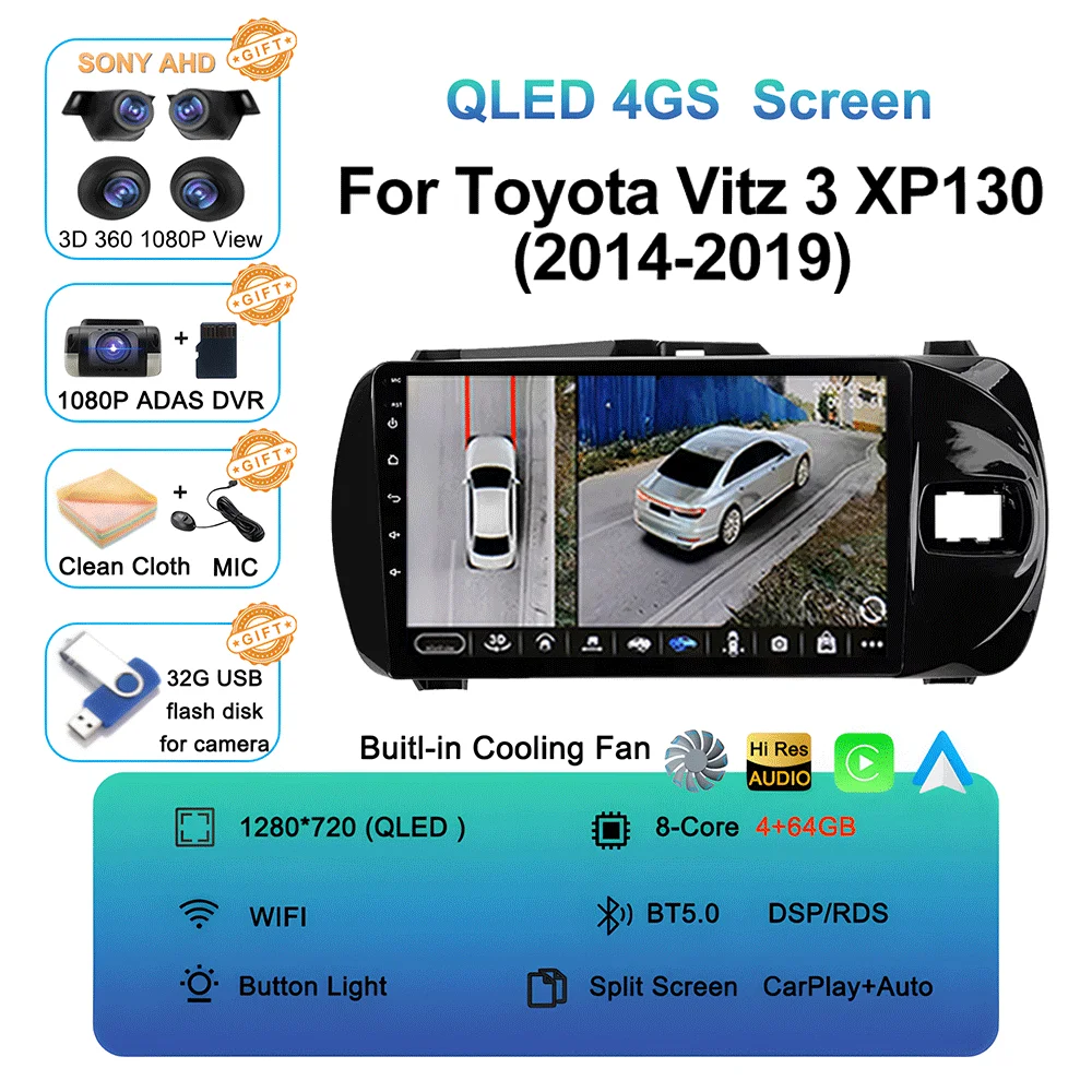 LJZN Android 16 Auto Carplay For Toyota Vitz 3 XP130 2014 - 2019 Car Multimedia Video Player Autoradio GPS Stereo 2Din DVD 5G image 3