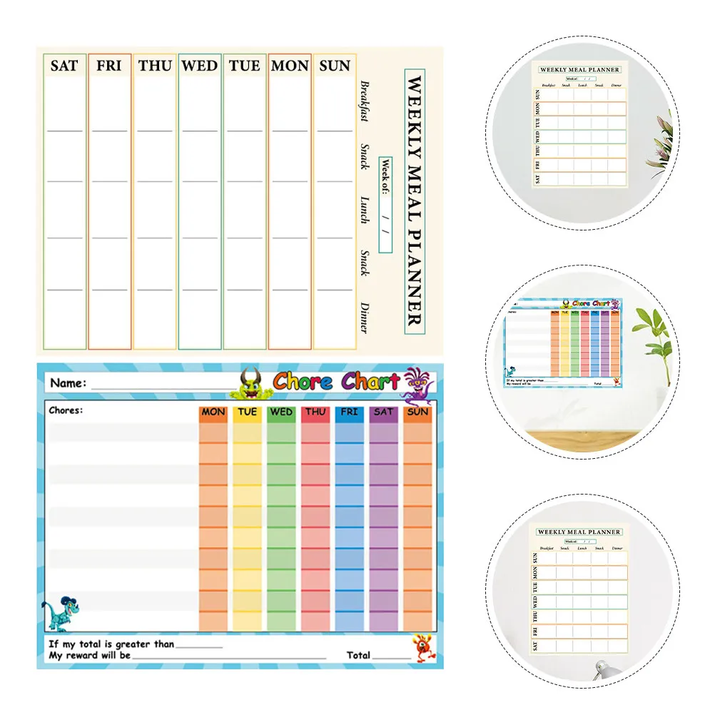 2Pcs Kids Behavior Reward Chart Dry Erase Whiteboard Stickers Self Adhesive Reusable Waterproof PVC for School Home Kindergarten