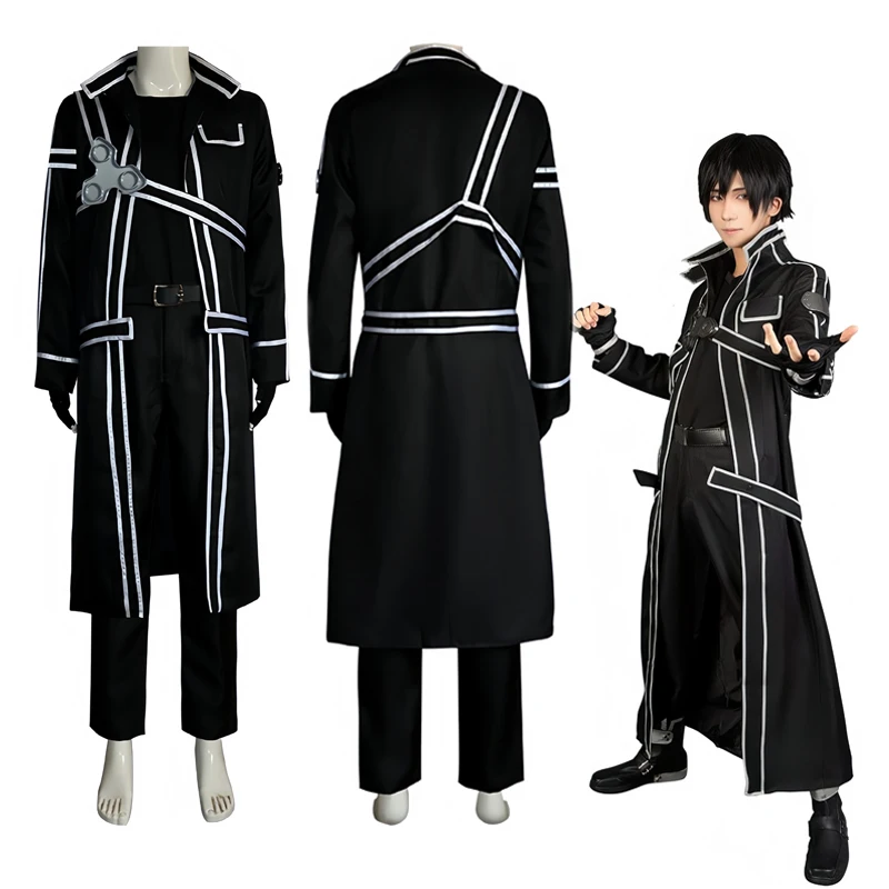 Anime espada cos kirito kazuto kirigaya cosplay traje arte on-line jaqueta camisa calças halloween festa roupa para homem