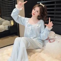 Sweet Women's Pajama Set Spring Autumn Pullover Long Sleeve Cute High-Grade Homewear Suit Female Loose Casual Thin Sleepwear