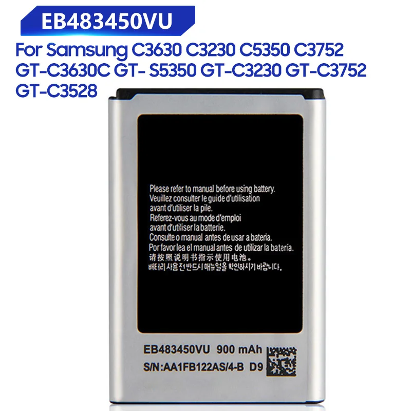 

Аккумулятор для телефона Samsung C3630 C3230 C5350 C3752 GT-S5350 GT-C3230 GT-C3630 GT-C3630C tritrieb483450vu 900mAh