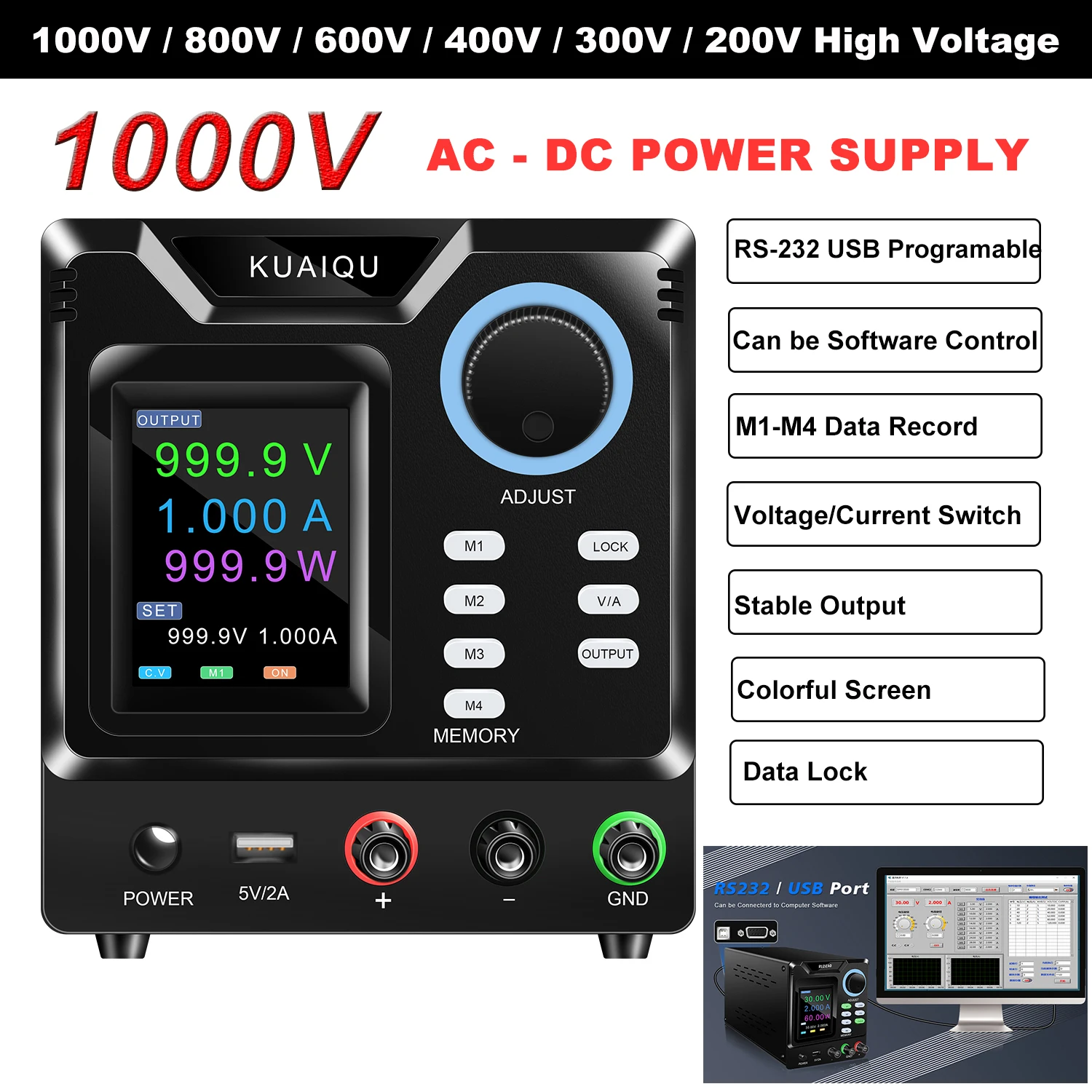 KUAIQU 1000 V/800 V/600 V/400 V/300 V 1 A DC Labor Netzteil Einstellbare 60 V 20 A Tisch Stromquelle 200 V 5 A Präzision Stabile Ausgang