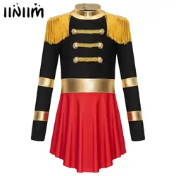 Girls Circus Ringmaster Cosplay Costume Lion Tamer Showman Outfits Fringe Epaulet Jumpsuit Performance Director Bodysuit Dress