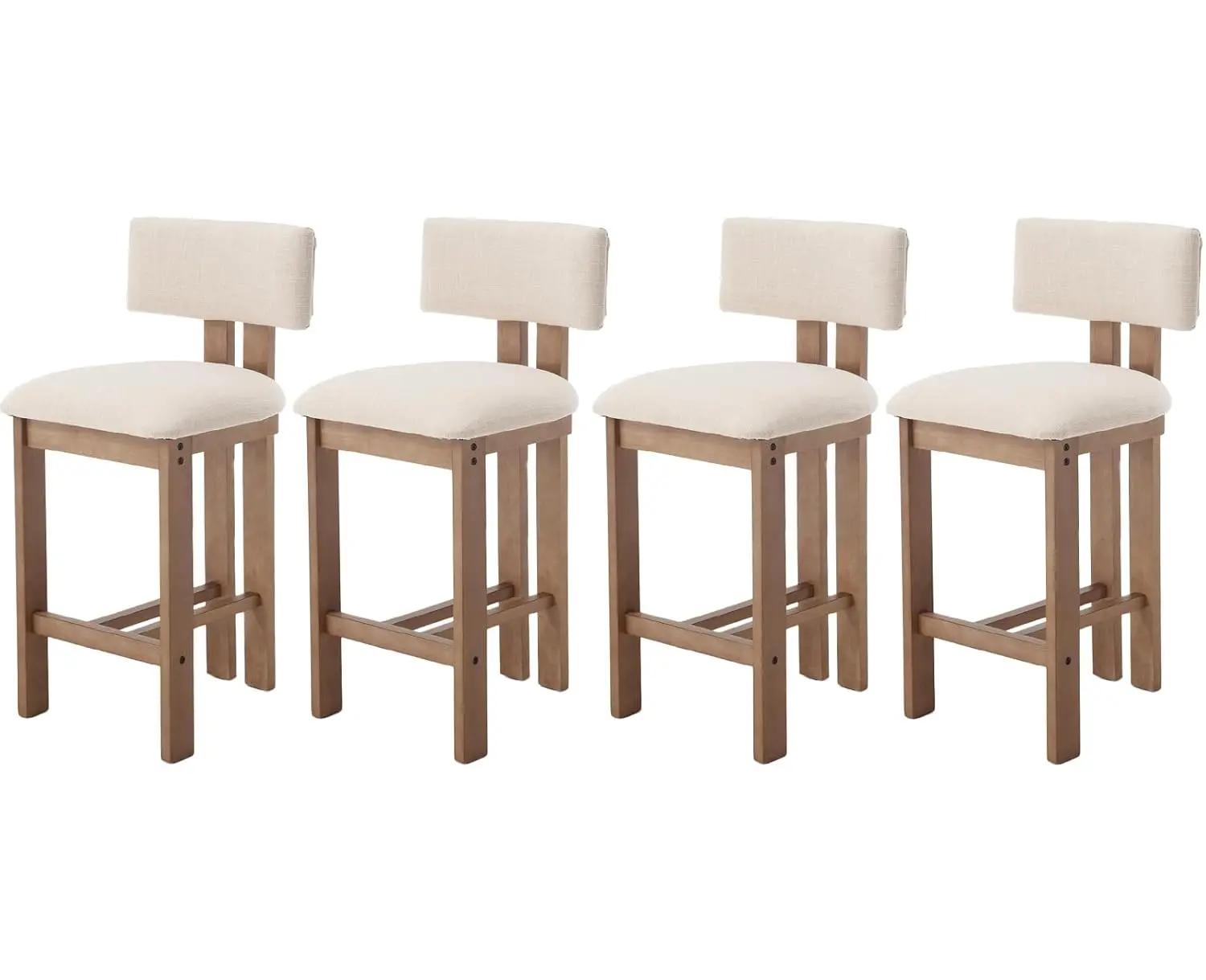 

Farmhouse Bar Stools Set Of 4 Modern 26” Counter Height Bar Stools With Pad Back Upholstered Wood Legs, Beige, Customized
