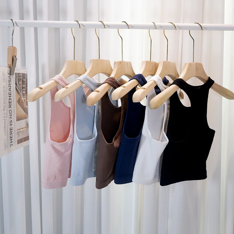 Summer Thin, Cool Seamless Knitted Vest, Short Ribbed High-Elastic Sports Halter Sleeveless Slimming Women's Vest