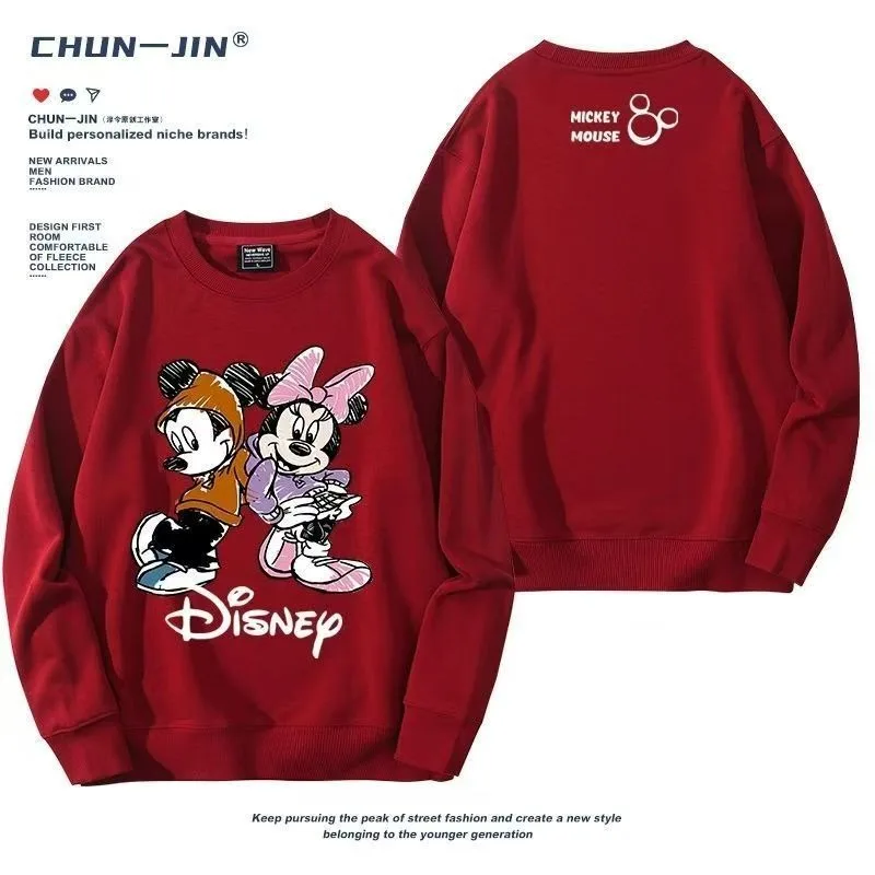

Clothing Disney Mickey Minnie Co-branded Crewneck Sweatshirt Loose Couple & Parent-Child Matching Casual Tops for Men Women