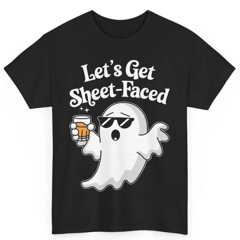 Halloween Drinking Ghost Let'S Get Sheet Faced Whiskey Lover Cotton T Shirt
