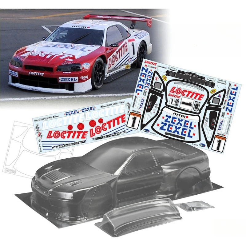 

1/10 Nissann GTR R34 Clear Lexan Body W/Rear spoiler and decal sheet fit to On Road RC Drift Chassis 258mm Wheelbase Tamiya tt02