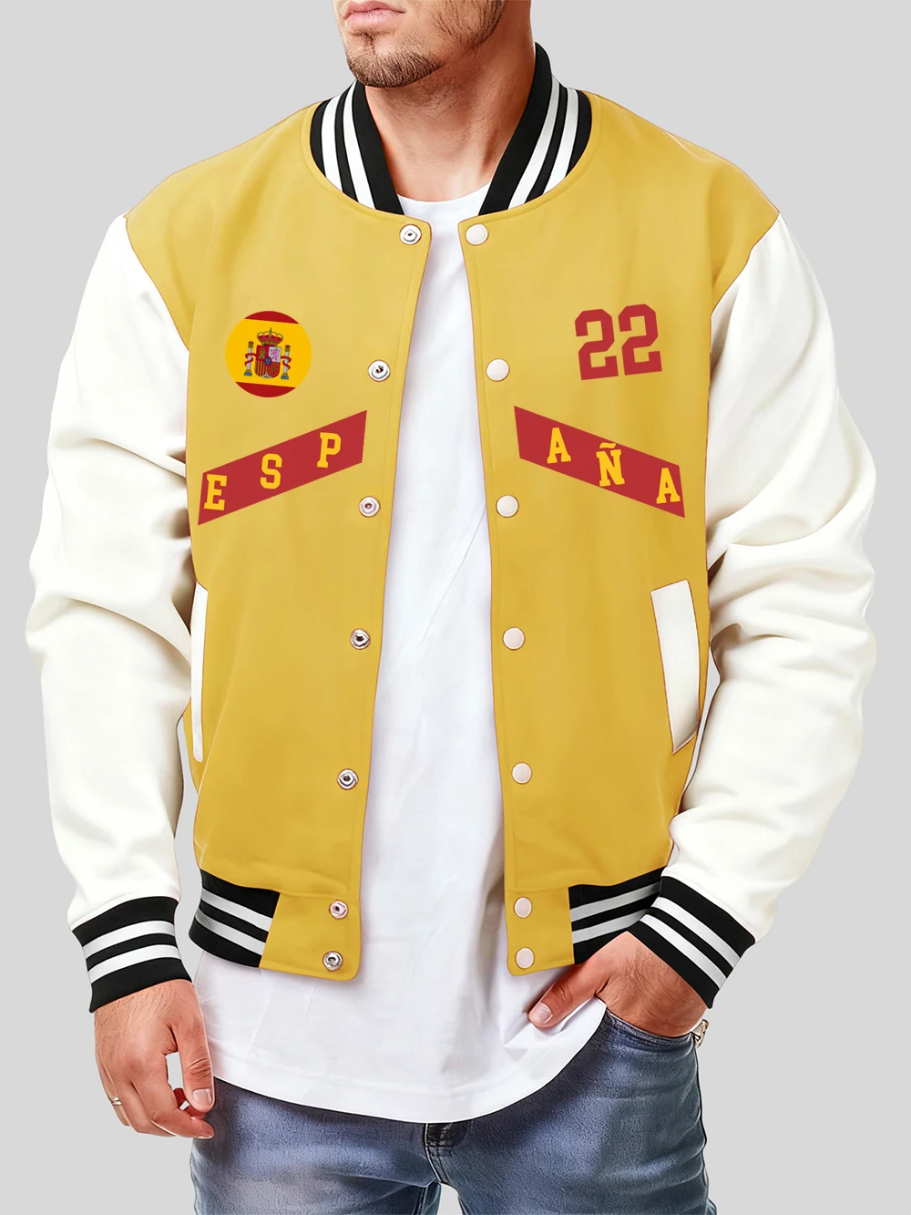 

Espana 22 Printing Baseball Jersey Mens Winter Fleece Warm Cotton Coats Hip Hop Pocket Jackets Basics Comfortable Men'S Clothes