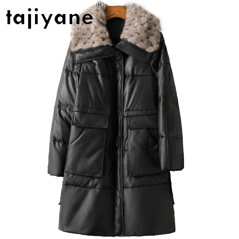 TAJIYANE Piumino d'oca bianco Donna Vera pelle di pecora Giacca in pelle Collo in pelliccia di visone Piumini 2025 Abiti invernali donna 3)