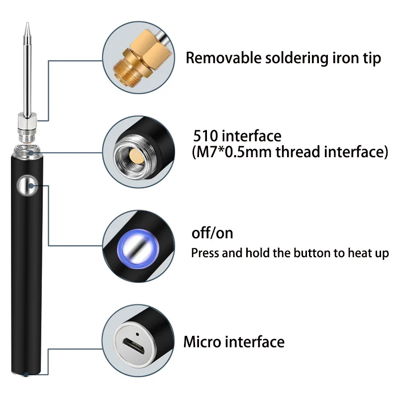 Imagem -02 - sem Fio Recarregável Cautin Solda Ferro Ponta Reparação Ferramenta Segundos Lata Usb dc 510 Interface Venda Quente