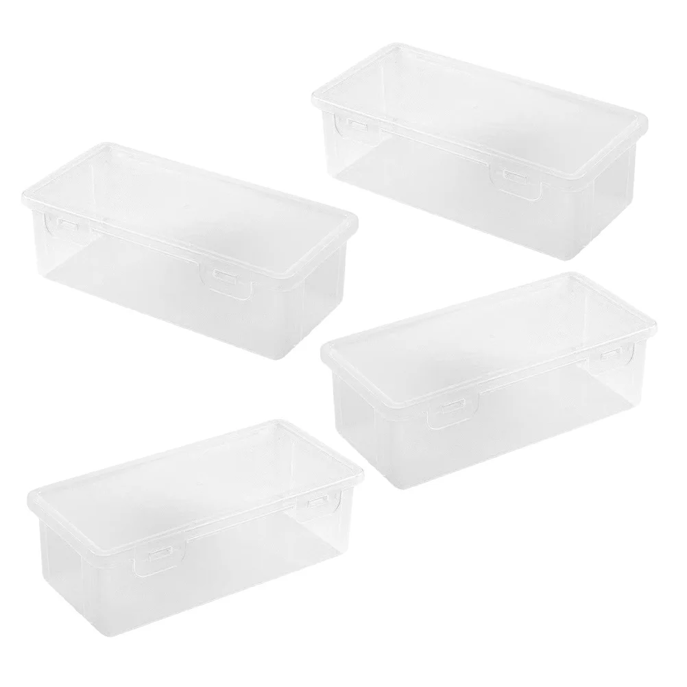 

4Pcs Large Capacity Stationery Case Clear Plastic Pencil Box Snap Closure Stackable Organizer for Office School Supplies