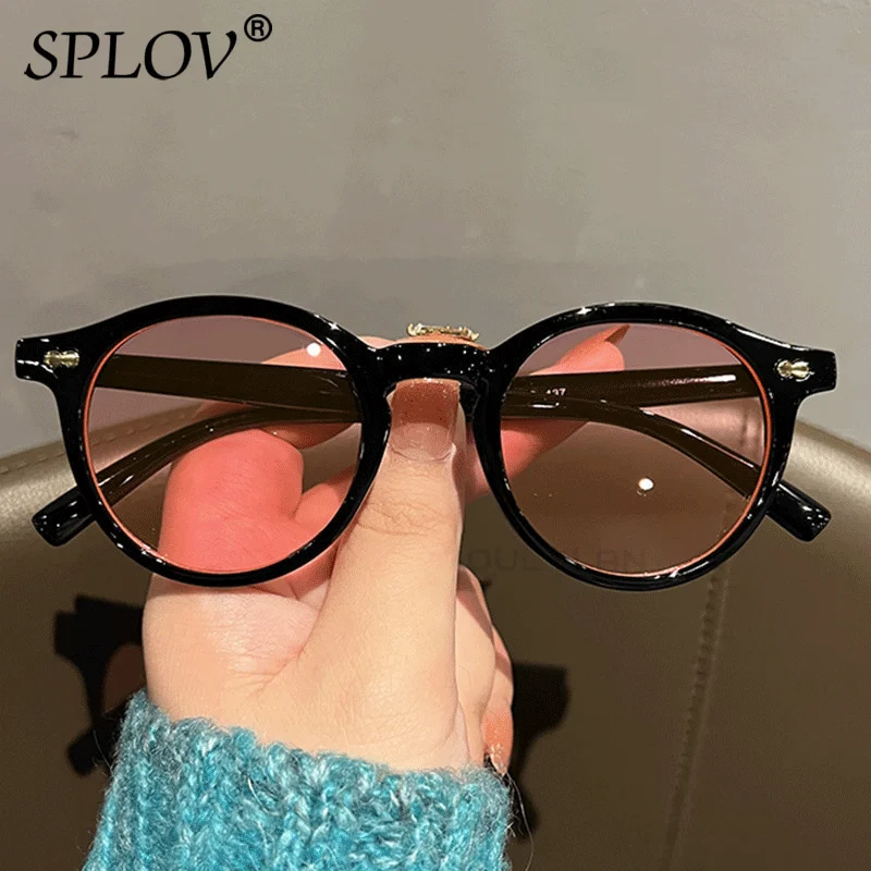 Gafas de sol redondas para mujer y hombre, lentes de sol de marca de lujo, pequeñas, Vintage, color amarillo y negro, gafas de conducción UV400