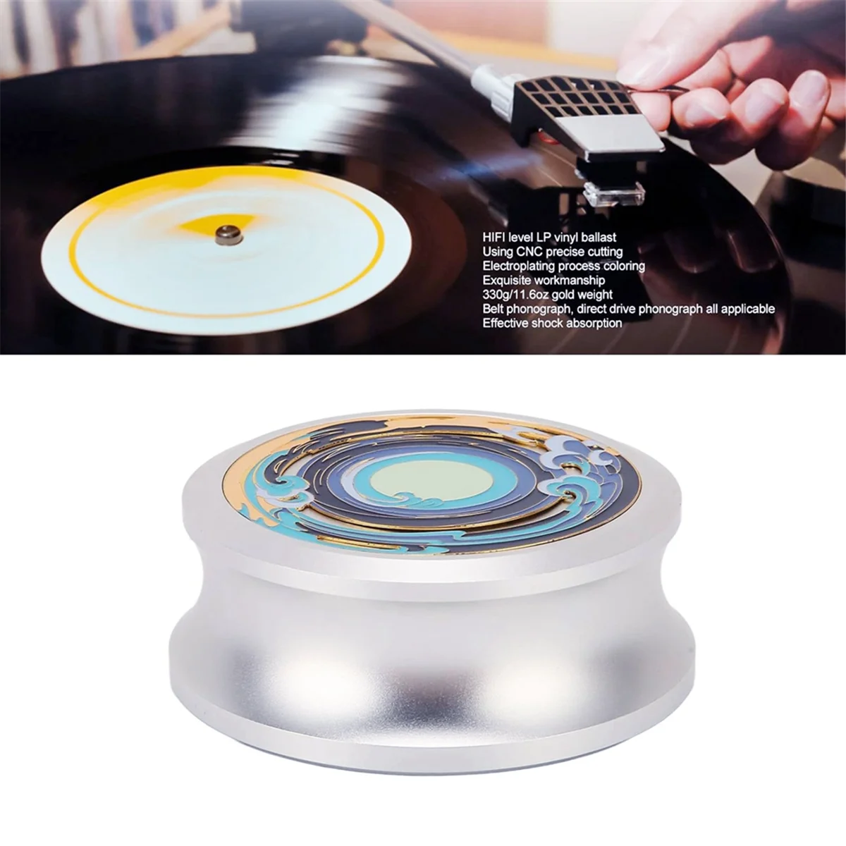 Turntable Estabilizador do disco para o jogador do vinil, prata LP peso recorde, braçadeira, fonógrafo