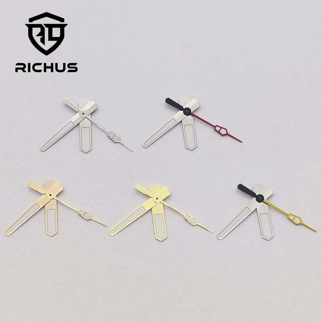 Manecillas de reloj RICHUS NH35, manecillas de reloj de oro rosa y plata, ajuste luminoso verde, movimiento NH34 NH35 NH36