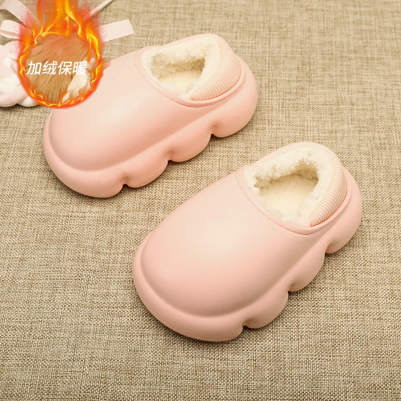 Children Plus Velvet Slippers with Heel Slip-on Child Slipper Kids Beautiful Fashion Non-Slip Indoor Outdoor Light Bread Shoes