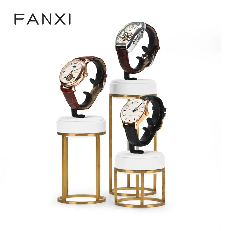 مجموعة حامل عرض الساعات الفاخرة من FANXI، إطار معدني ذهبي، وسادة مخملية بيضاء بتصميم طبقات لتخزين الساعات، حامل ساعة أنيق