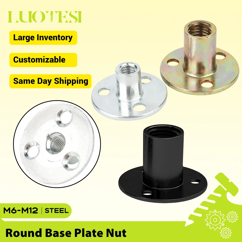 Round Base Plate Nut White Zinc/Color Zinc/Black Plated Carbon Steel M6 M8 M10 M12 Brad Hole Tee Nut Round Base Screw-in T-Nuts